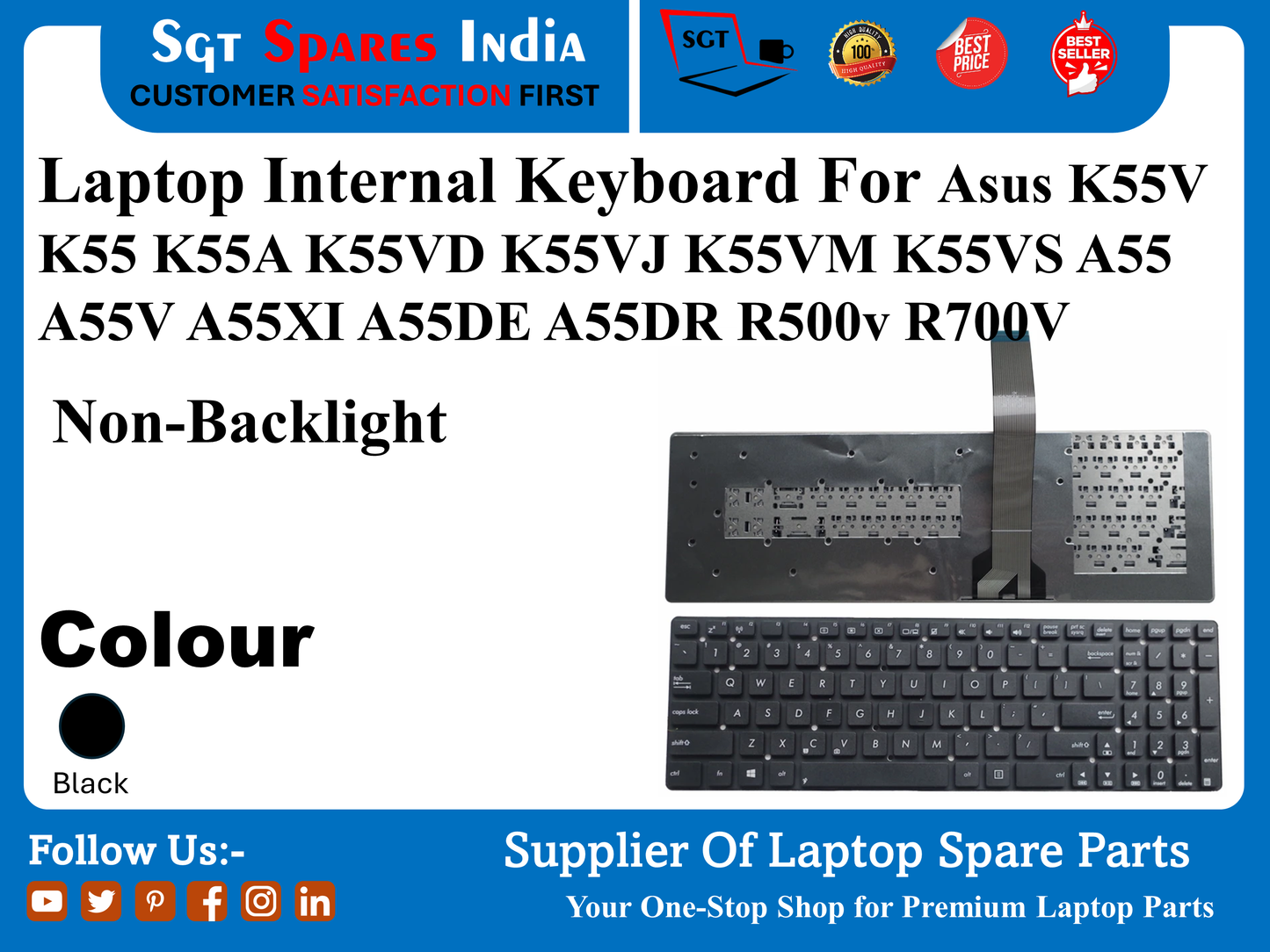 Laptop Internal Keyboard For Asus K55V K55 K55A K55VD K55VJ K55VM K55VS A55 A55V A55XI A55DE A55DR R500v R700V Non-Backlight Colour Black