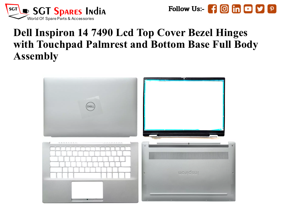 Dell Ins 7490, 0K51Y4 Laptop Lcd Top Cover Bezel Hinges with Touchpad Palmrest and Bottom Base Full Body Assembly