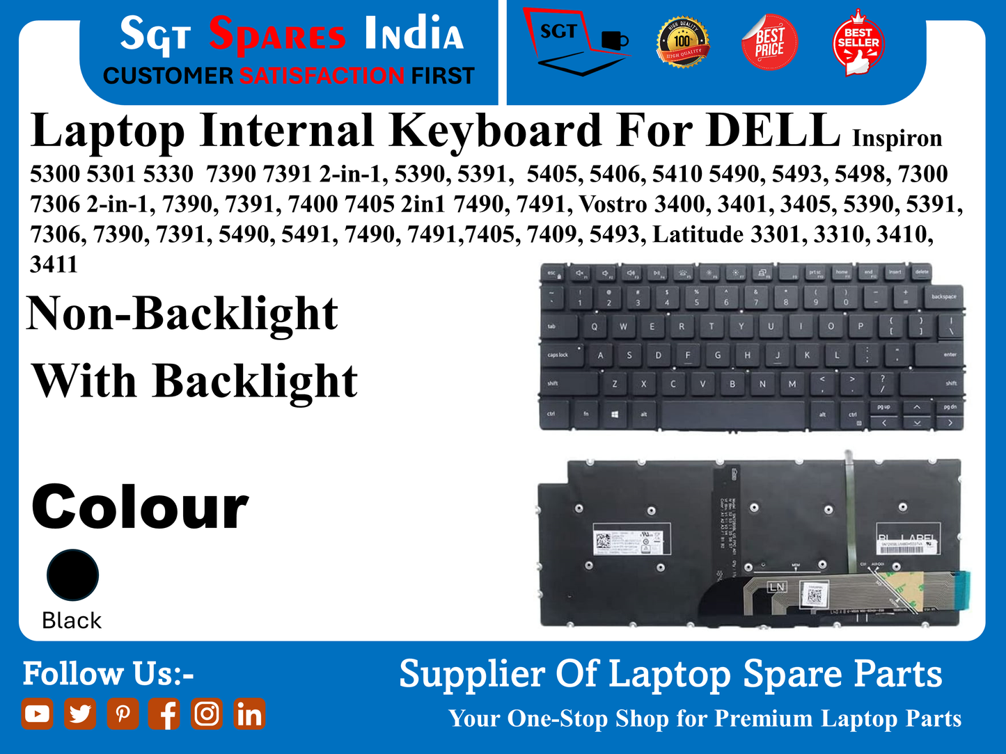 Laptop Keyboard For DELL Inspiron 5300 5301 5330 7390 7391 2-in-1, 5390, 5391, 5405, 5406, 5410 5490, 5493, 5498, 7300 7306 2-in-1, 7390, 7391, 7400 7405 2in1 7490, 7491, Vostro 3400, 3401, 3405, 5390, 5391, 7306,5490, 5491, 7490,Latitude 3301, 3310, 3410