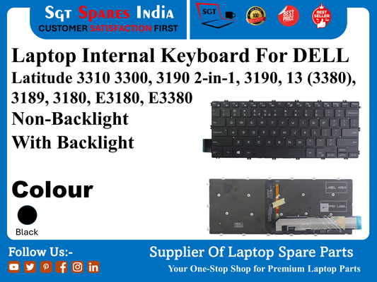 Laptop Internal Keyboard For DELL Latitude 3310 3300, 3190 2-in-1, 3190, 13 (3380), 3189, 3180, E3180, E3380 Non-Backlight With Backlight Colour Black