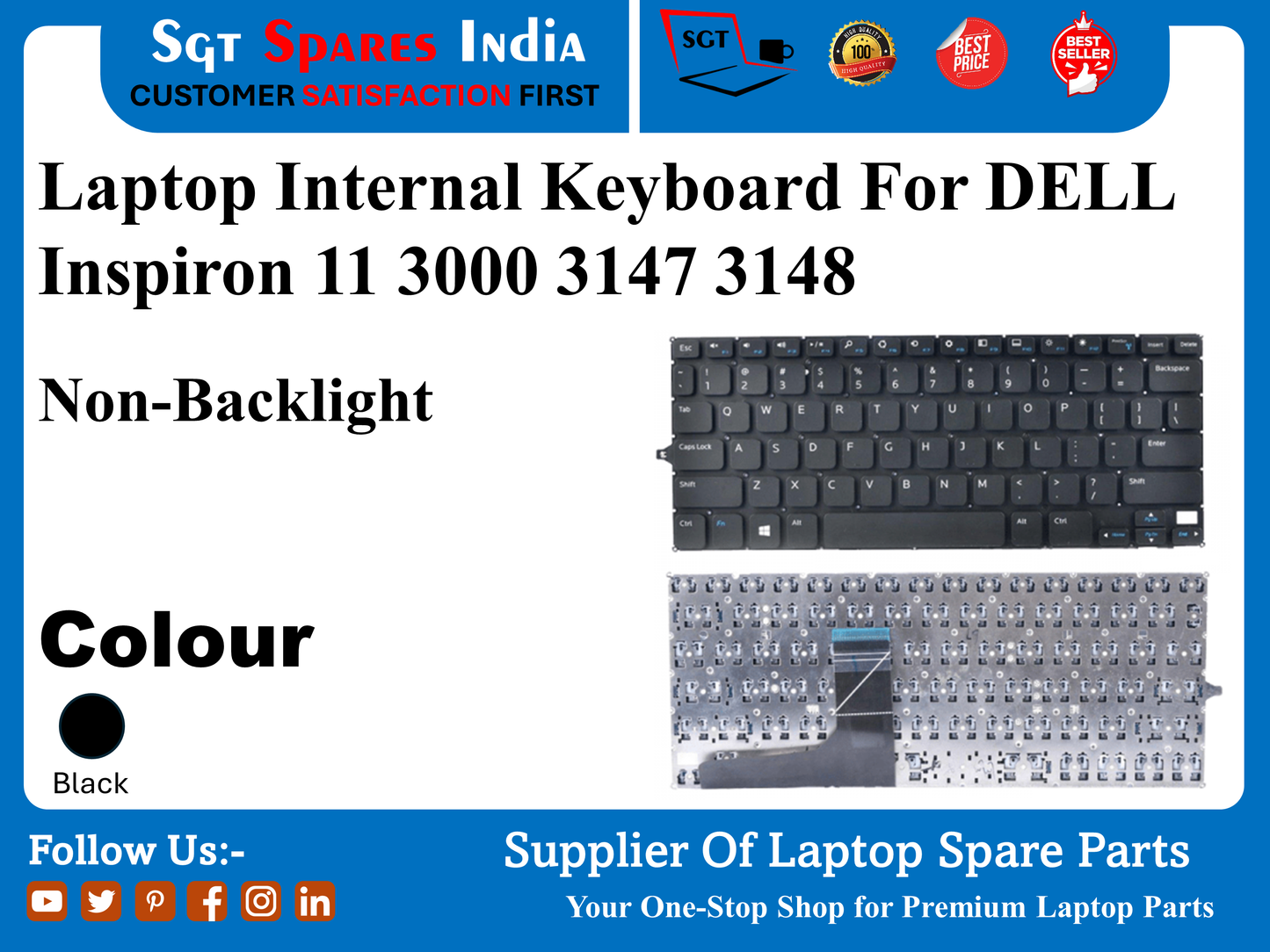 Laptop Internal Keyboard For DELL Inspiron 11 3000 3147 3148  Non-Backlight Colour Black