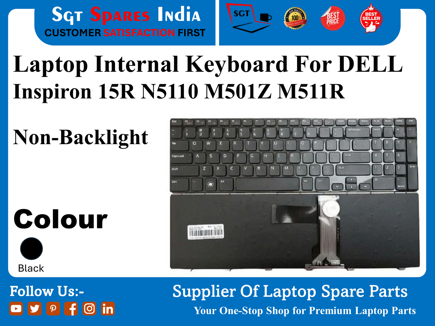 Laptop Internal Keyboard For DELL Inspiron 15R N5110 M501Z M511R Non-Backlight Colour Black