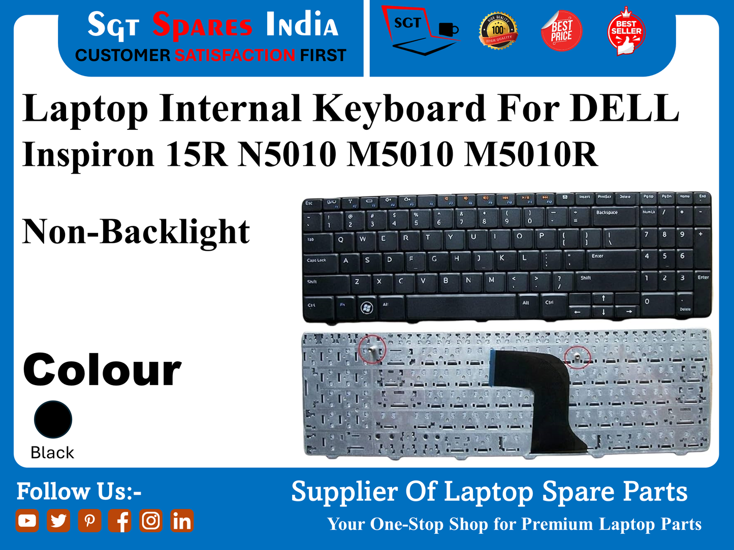 Laptop Internal Keyboard For DELL Inspiron 15R N5010 M5010 M5010R Non-Backlight Colour Black