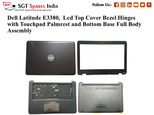 Dell Latitude E3380, Laptop Lcd Top Cover Bezel Hinges with Touchpad Palmrest and Bottom Base Full Body Assembly