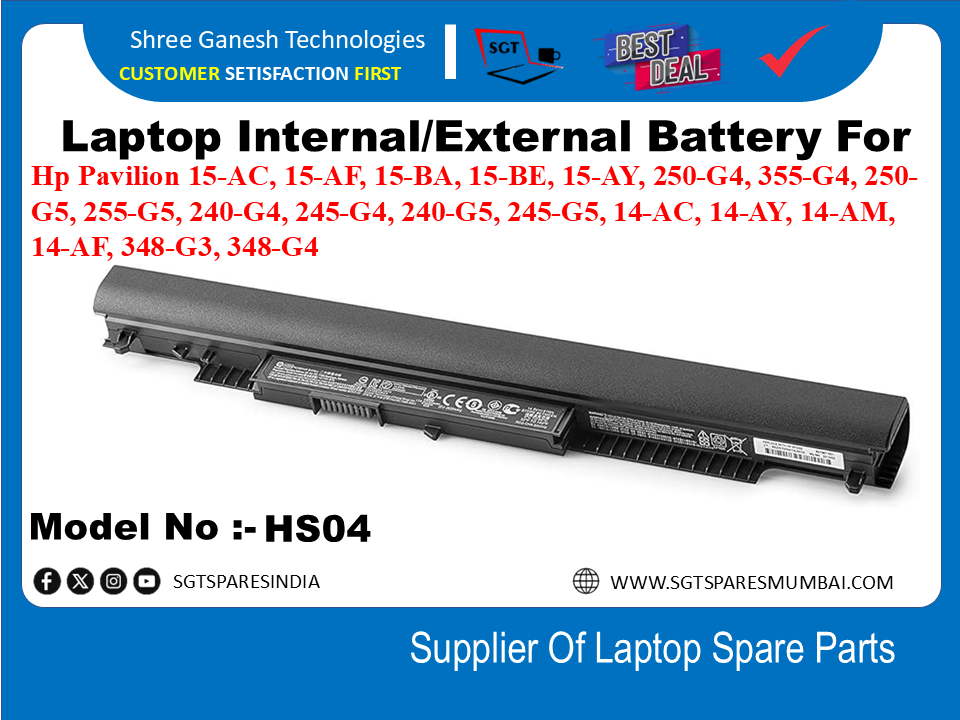 H-P HS04 External  Battery For Hp Pavilion 15-AC, 15-AF, 15-BA, 15-BE, 15-AY, 250-G4, 355-G4, 250-G5, 255-G5, 240-G4, 245-G4, 240-G5, 245-G5, 14-AC, 14-AY, 14-AM, 14-AF, 348-G3, 348-G4