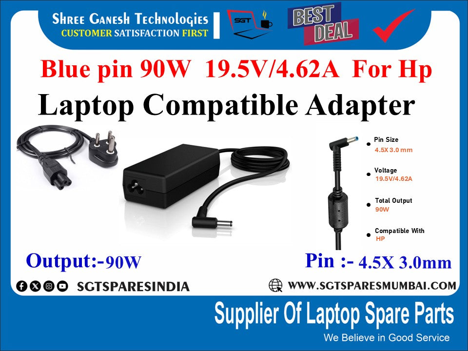 Blue pin 90W 19.5V/4.62A For Hp Laptop Compatible Adapter