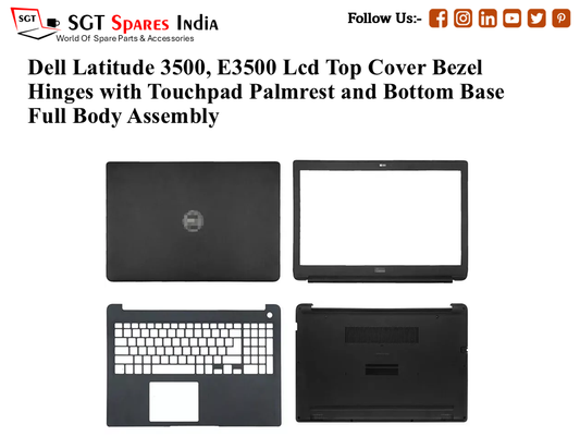 Dell Latitude 3500, E3500, 0KPH5P Laptop Lcd Top Cover Bezel Hinges with Touchpad Palmrest and Bottom Base Full Body Assembly