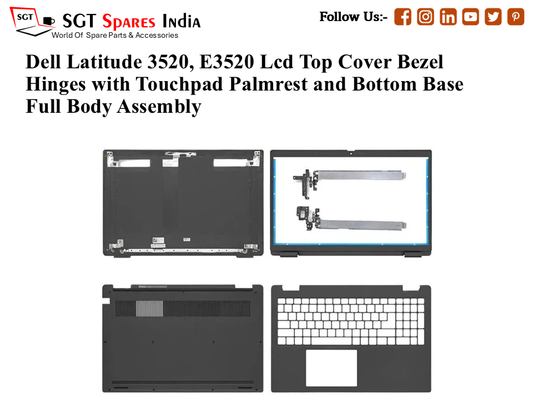 Dell Latitude 3520, E3520, 0WXN5F Laptop Lcd Top Cover Bezel Hinges with Touchpad Palmrest and Bottom Base Full Body Assembly