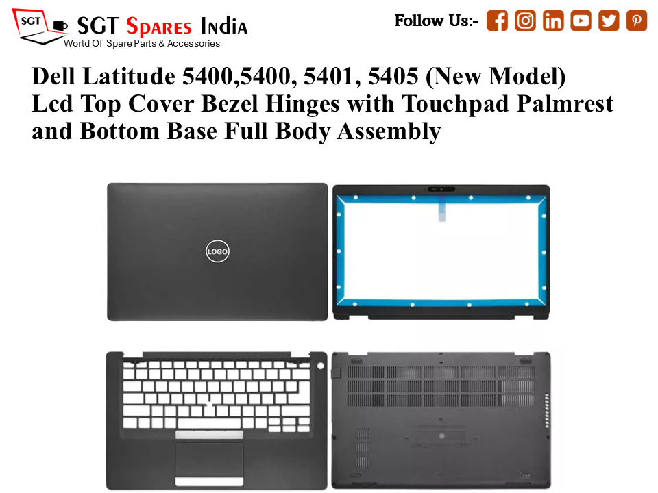 Dell Latitude 5400,5400, 5401, 5405 (New Model) 0WC4KJ Laptop Lcd Top Cover Bezel Hinges with Touchpad Palmrest and Bottom Base Full Body Assembly