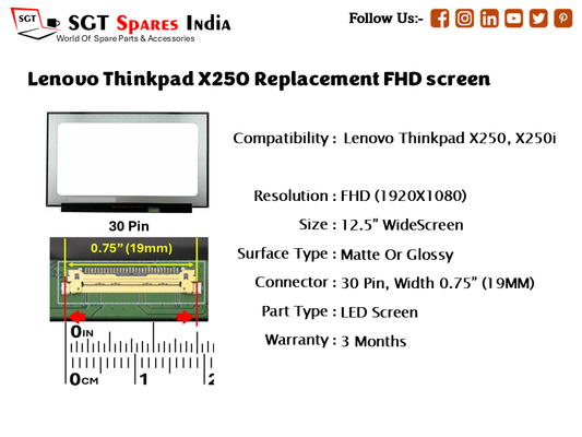 Lenovo Thinkpad X250 Replacement FHD screen