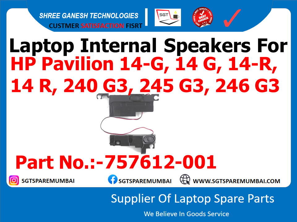 Laptop Internal Speakers For HP Pavilion 14-G, 14 G, 14-R, 14 R, 240 G3, 245 G3, 246 G3 Part No.:-757612-001