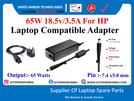 65W 18.5v/3.5A For HP Laptop Compatible Adapter