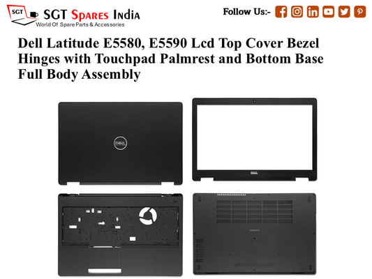 Dell Latitude E5580, E5590, 06YVTP Laptop Lcd Top Cover Bezel Hinges with Touchpad Palmrest and Bottom Base Full Body Assembly