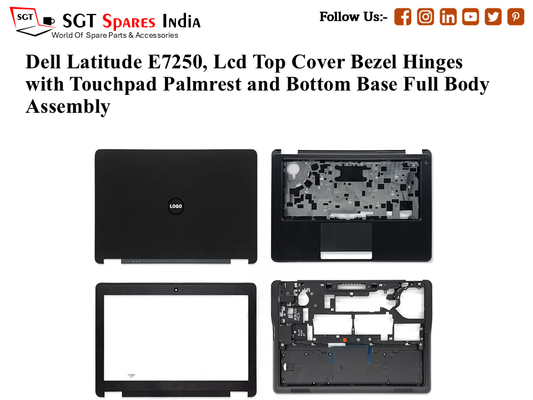 Dell Latitude E7250, 0V5Y98 Laptop Lcd Top Cover Bezel Hinges with Touchpad Palmrest and Bottom Base Full Body Assembly