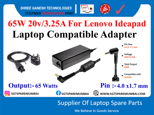 65W 20v/3.25A For Lenovo Ideapad Laptop Compatible Adapter