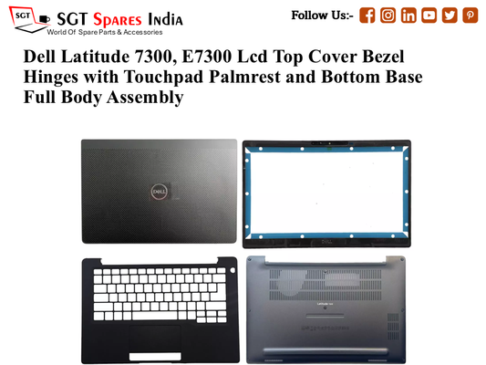 Dell Latitude 7300, E7300 01KHM3 Laptop Lcd Top Cover Bezel Hinges with Touchpad Palmrest and Bottom Base Full Body Assembly