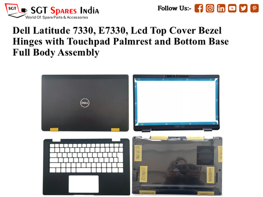 Dell Latitude 7330, E7330, 061NTG Laptop Lcd Top Cover Bezel Hinges with Touchpad Palmrest and Bottom Base Full Body Assembly