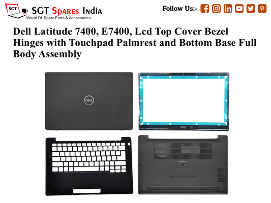 Dell Latitude 7400, E7400, 0PVG9F Laptop Lcd Top Cover Bezel Hinges with Touchpad Palmrest and Bottom Base Full Body Assembly