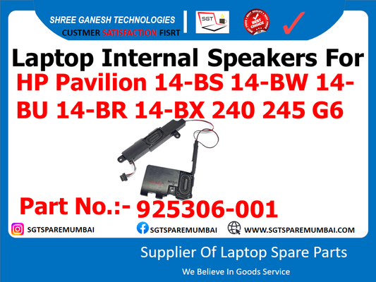 Laptop Internal Speakers For HP Pavilion 14-BS 14-BW 14- BU 14-BR 14-BX 240 245 G6 Part No.:- 925306-001