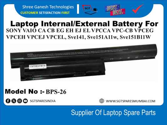 S-ony BPS-26 External  Battery For SONY VAIO CA CB EG EH EJ EL VPCCA VPC-CB VPCEG VPCEH VPCEJ VPCEL, Sve141, Sve151A11w, Sve151B11W