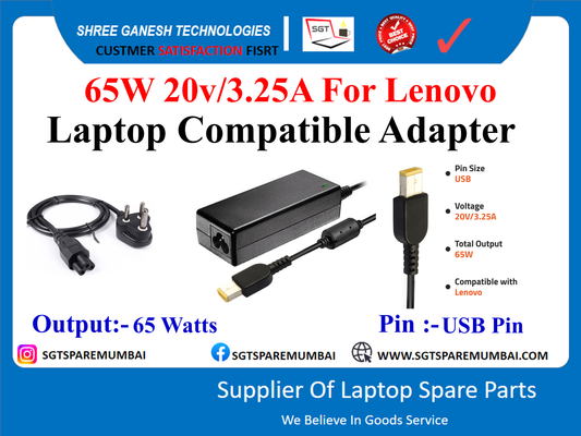 65W 20v/3.25A For Lenovo Laptop Compatible Adapter