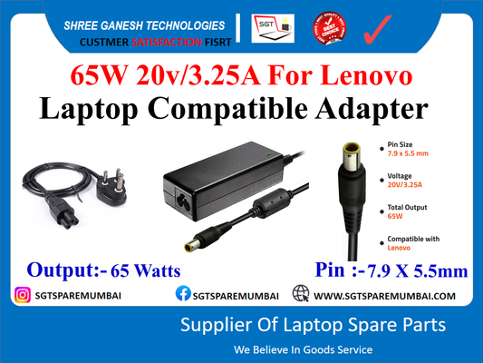 65W 20v/3.25A For Lenovo Laptop Compatible Adapter