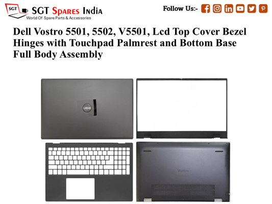 Dell Vostro 5501, 5502, V5501, 0PX2JD Laptop Lcd Top Cover Bezel Hinges with Touchpad Palmrest and Bottom Base Full Body Assembly