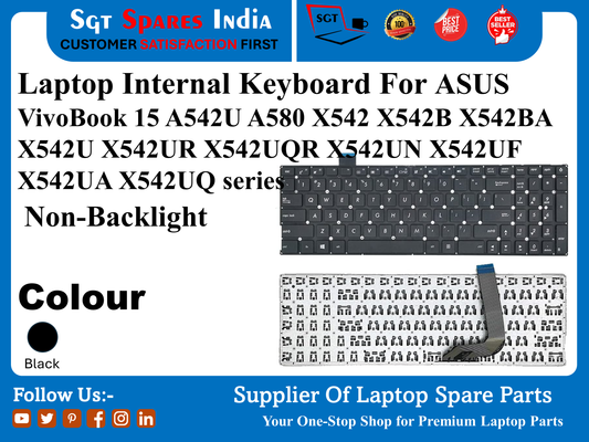 Laptop Internal Keyboard For ASUS VivoBook 15 A542U A580 X542 X542B X542BA X542 X542UR X542UQR X542UN X542UF X542UA X542UQ series Non-Backlight Colour  Black