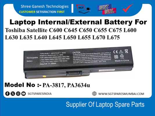 To-shiba PA-3817, PA3634u External  Battery For Toshiba Satellite C600 C645 C650 C655 C675 L600 L630 L635 L640 L645 L650 L655 L670 L675