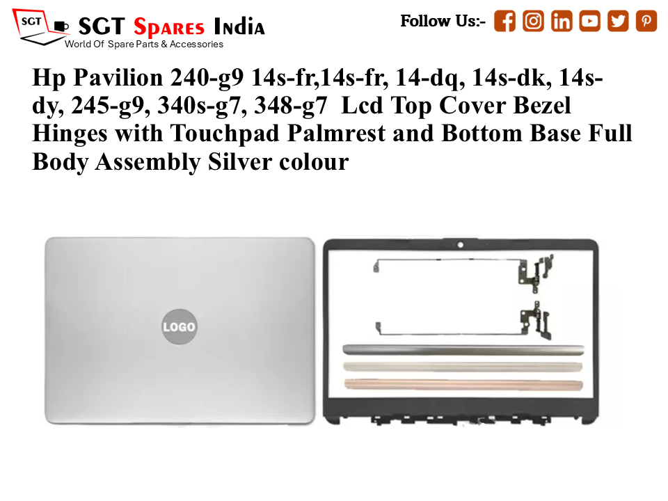 LAPTOP LCD TOP COVER WITH BAZEL WITH HINGES FOR HP PAVILION 240-g9 /14s-fr,14S-FR, 14-DQ, 14S-DK, 14S-DY, 245-G9, 340S-G7, 348-G7