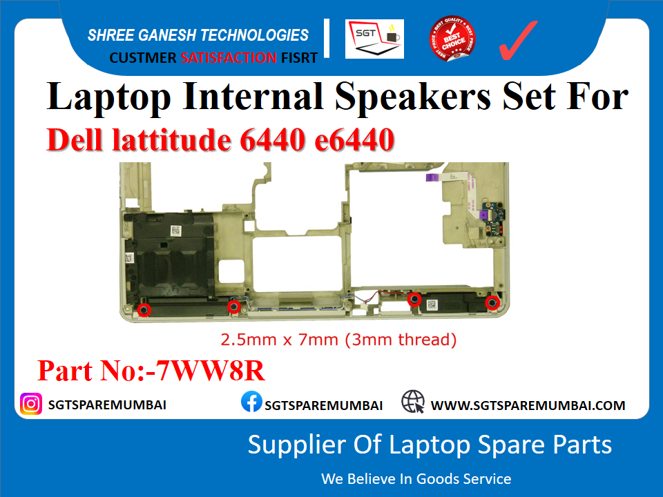 Laptop Internal Speakers Set For Dell lattitude 6440 e6440 Part No:-7WW8R