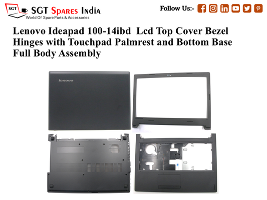 Lenovo Ideapad 100-14ibd Laptop Lcd Top Cover Bezel Hinges with Touchpad Palmrest and Bottom Base Full Body Assembly