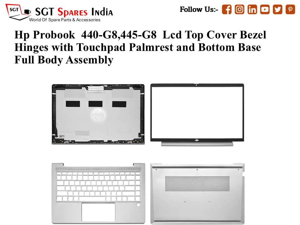 Hp Probook  440-G8,445-G8 Laptop Lcd Top Cover Bezel Hinges with Touchpad Palmrest and Bottom Base Full Body Assembly