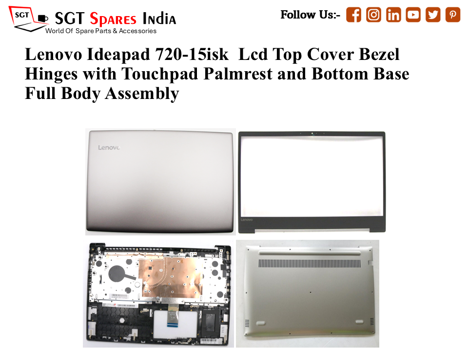 Lenovo Ideapad 720-15isk Laptop Lcd Top Cover Bezel Hinges with Touchpad Palmrest and Bottom Base Full Body Assembly