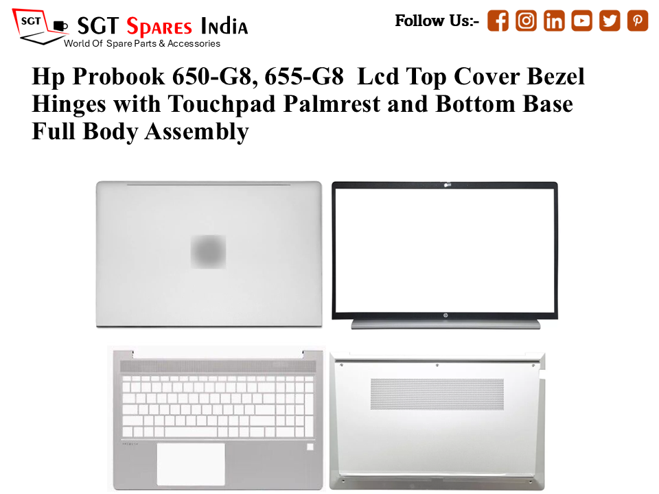 Hp Probook 650-G8, 655-G8 Laptop Lcd Top Cover Bezel Hinges with Touchpad Palmrest and Bottom Base Full Body Assembly