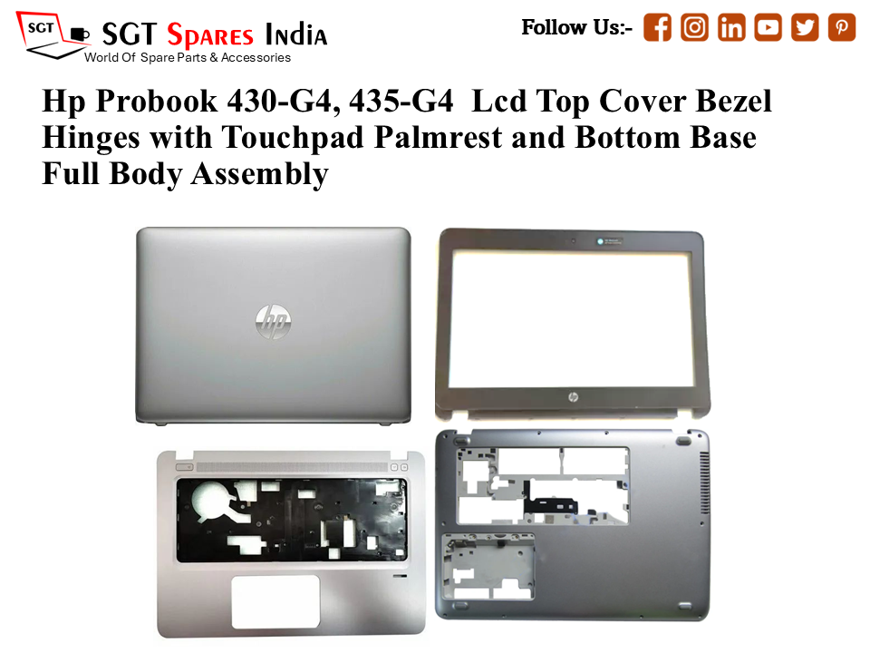 Hp Probook 430-G4, 435-G4 Laptop Lcd Top Cover Bezel Hinges with Touchpad Palmrest and Bottom Base Full Body Assembly