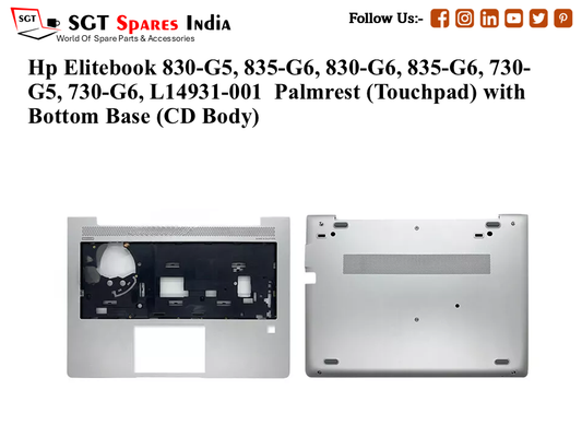 Hp Elitebook 830-G5, 835-G6, 830-G6, 835-G6, 730-G5, 730-G6, L14931-001 Palmrest (Touchpad) with Bottom Base (CD Body)