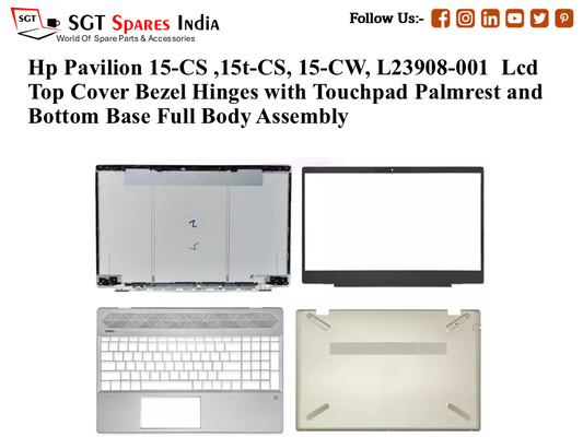 Hp Pavilion 15-CS ,15t-CS, 15-CW, L23908-001 Laptop Lcd Top Cover Bezel Hinges with Touchpad Palmrest and Bottom Base Full Body Assembly