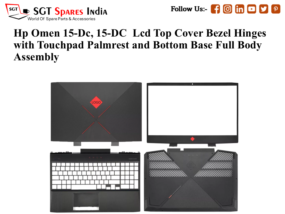 Hp Omen 15-Dc, 15-DC Laptop Lcd Top Cover Bezel Hinges with Touchpad Palmrest and Bottom Base Full Body Assembly