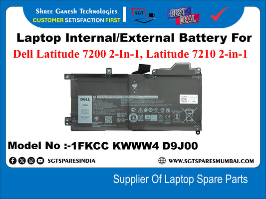 Laptop Internal Compatible Battery For Dell Latitude 7200 2-In-1, Latitude 7210 2-in-1 Model No :-1FKCC KWWW4 D9J00