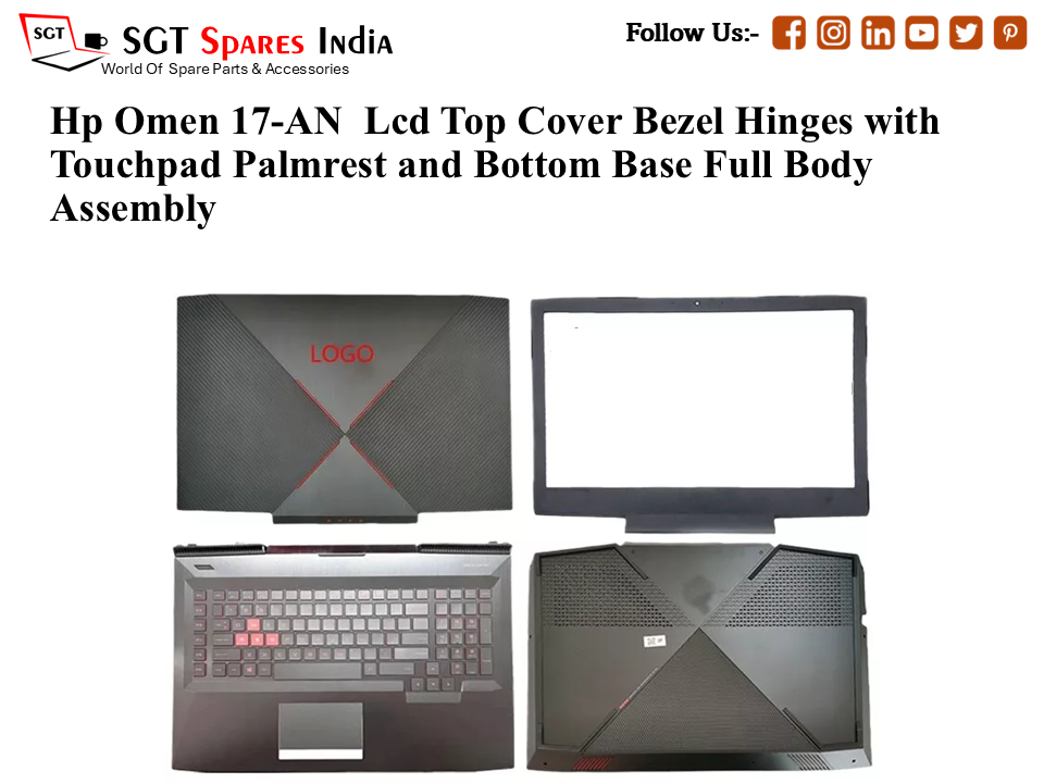 Hp Omen 17-AN Laptop Lcd Top Cover Bezel Hinges with Touchpad Palmrest and Bottom Base Full Body Assembly