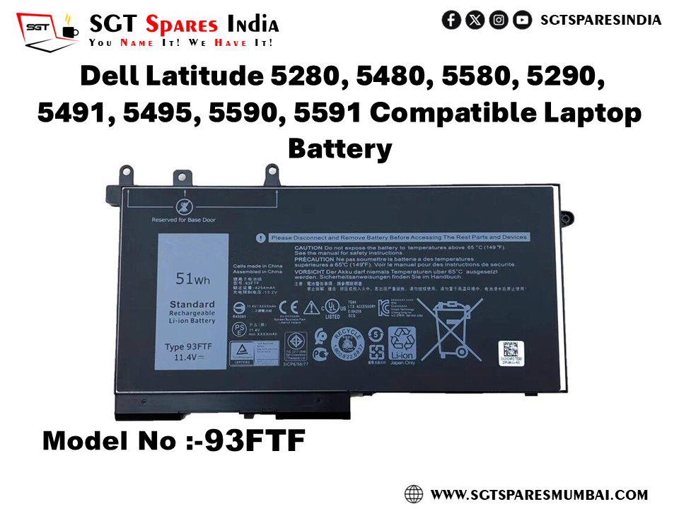 93FTF FOR  Dell Latitude 5280, 5480, 5580, 5290, 5491, 5495, 5590, 5591 Compatible Laptop Battery