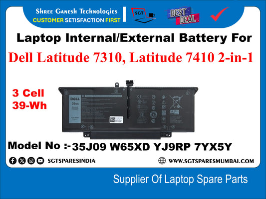 Laptop Internal Compatible Battery For Dell Latitude 7310, Latitude 7410 2-in-1 3 Cell 39-Wh Model No :- 35J09 W65XD YJ9RP 7YX5Y