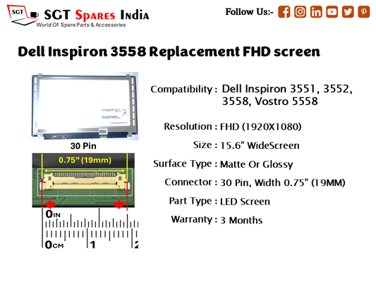 Dell Inspiron 3558 Replacement FHD screen