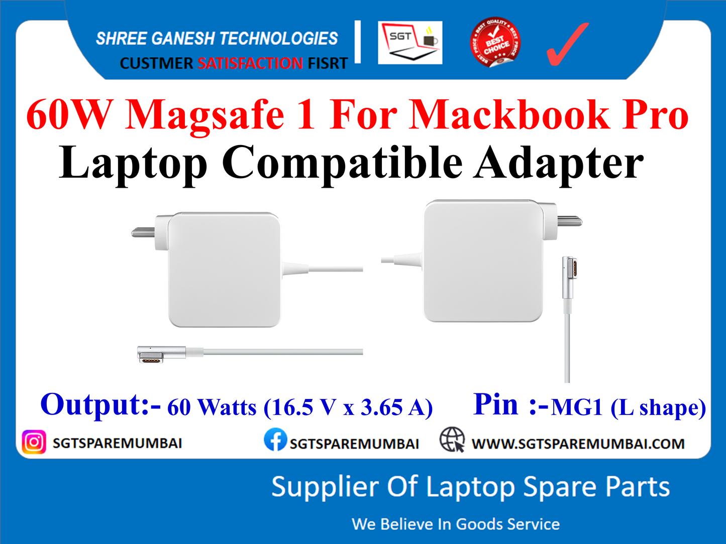 60W Magsafe 1 For Mackbook Pro Laptop Compatible Adapter