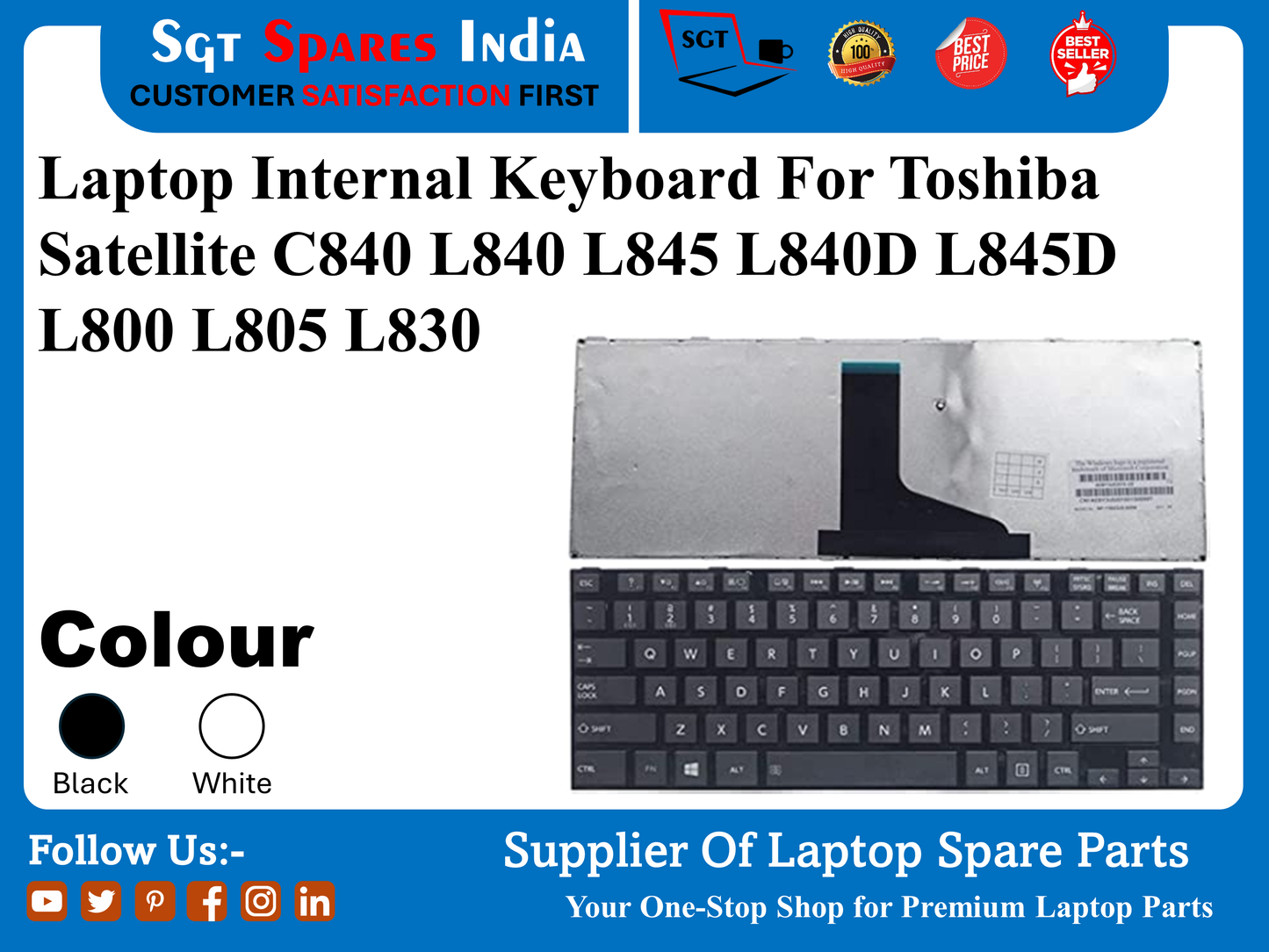 Laptop Internal Keyboard For Toshiba Satellite C840 L840 L845 L840D L845D L800 L805 L830 Colour Black White