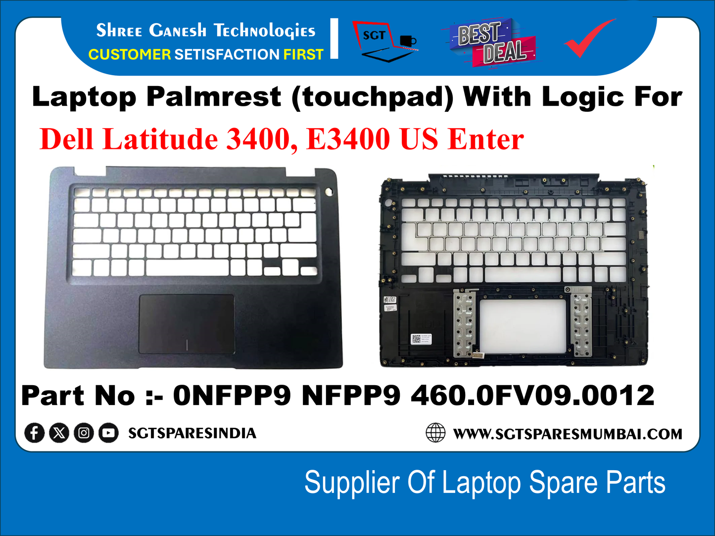 Laptop Palmrest (touchpad) With Logic For Dell Latitude 3400, E3400 US Enter Part No :- ONFPP9 NFPP9 460.0FV09.0012