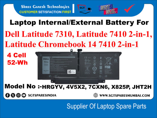 Laptop Internal compatible Battery For Dell Latitude 7310, Latitude 7410 2-in-1, Latitude Chromebook 14 7410 2-in-1 4 Cell 52-Wh&nbsp; Model No :-HRGYV, 4V5X2, 7CXN6, X825P, JHT2H