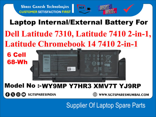 Laptop Internal Compatible Battery For Dell Latitude 7310, Latitude 7410 2-in-1, Latitude Chromebook 14 7410 2-in-1 6 Cell 68-Wh Model No :-WY9MP Y7HR3 XMV7T YJ9RP