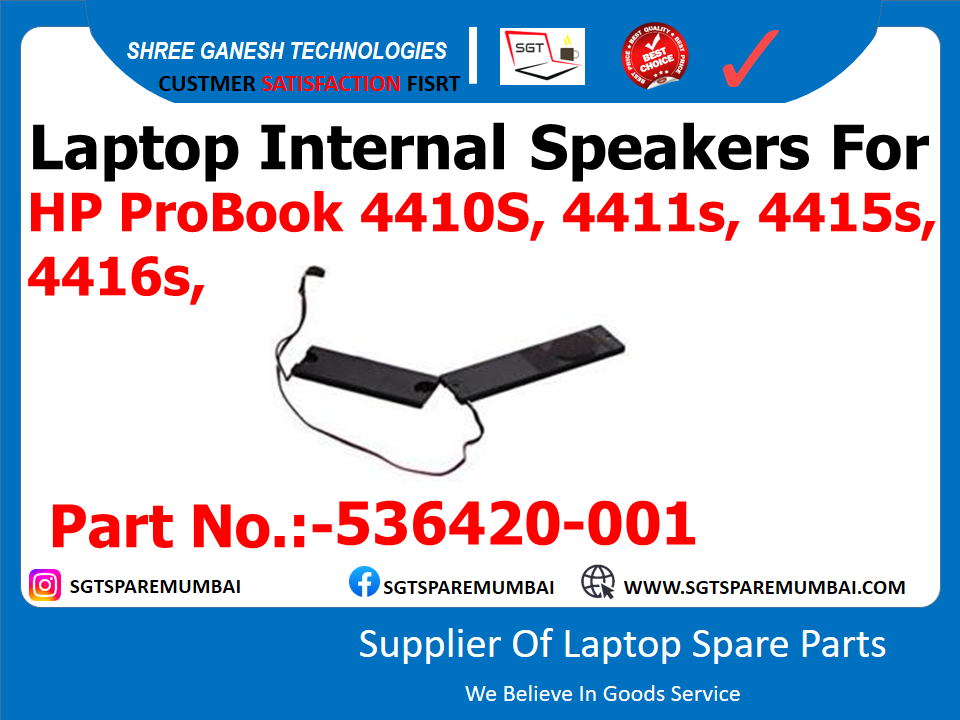 Laptop Internal Speakers For HP ProBook 4410S, 4411s, 4415s, 44165, Part No.:-536420-001